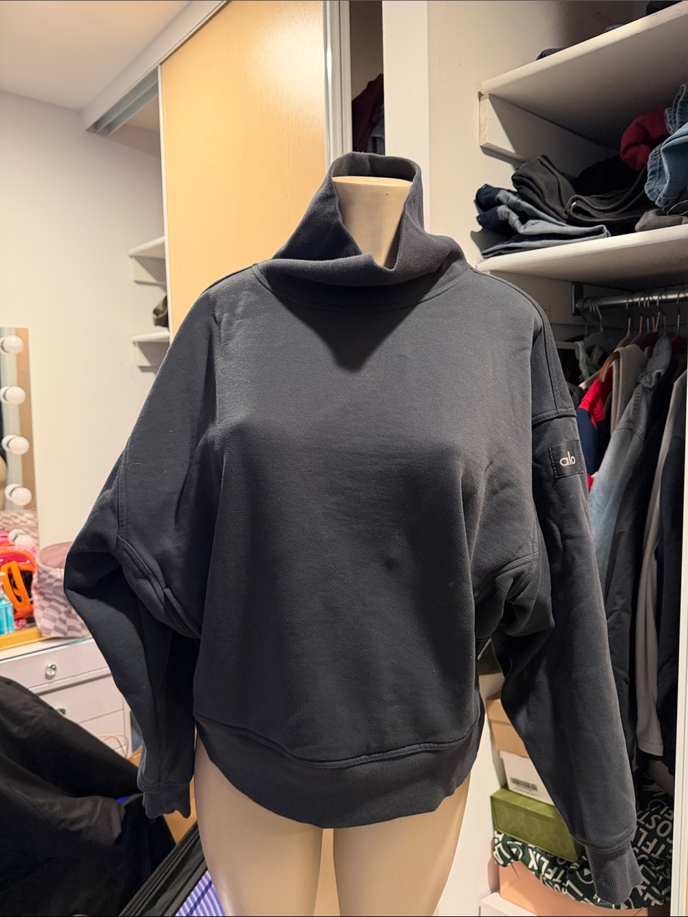 ALO Yoga Black Funnel Neck Sweatshirt